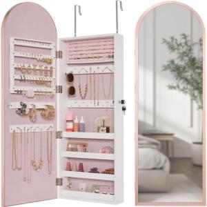 imageBest Choice Products Arch Mirror Jewelry Cabinet Jewelry Storage Organizer Armoire Lockable Wall or Door Mountable FullLength Mirror  SilverRose Gold