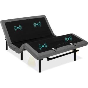 imageBest Choice Products Ergonomic Split King Size Adjustable Bed Frame Electric Base wWireless Remote Control Nightlight Massager 2 USB PortsFull