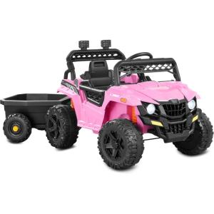 imageBest Choice Products Kids 12V Electric Ride On UTV Car and Trailer wParent Control LED Lights 2 Speeds Bluetooth  PinkPink
