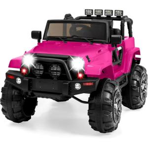 imageBest Choice Products Kids 12V Ride On Truck Battery Powered Toy Car wSpring Suspension Remote Control 3 Speeds LED Lights Bluetooth  BlackHot Pink
