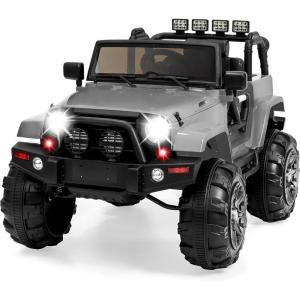 imageBest Choice Products Kids 12V Ride On Truck Battery Powered Toy Car wSpring Suspension Remote Control 3 Speeds LED Lights Bluetooth  BlackLight Gray