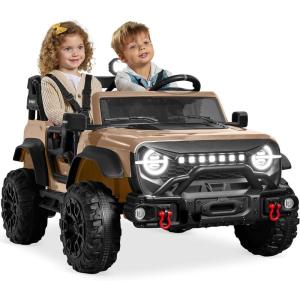 imageBest Choice Products Kids 12V Ride On Truck Battery Powered Toy Car wSpring Suspension Remote Control 3 Speeds LED Lights Bluetooth  BlackTan