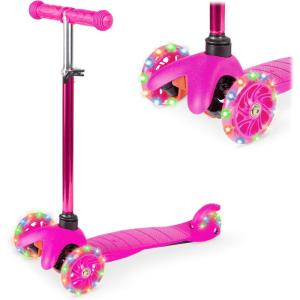 imageBest Choice Products Kids Mini Kick Scooter Toy wLightUp Wheels Height Adjustable TBar Foot Break  BluePink