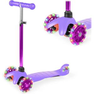 imageBest Choice Products Kids Mini Kick Scooter Toy wLightUp Wheels Height Adjustable TBar Foot Break  BluePurple