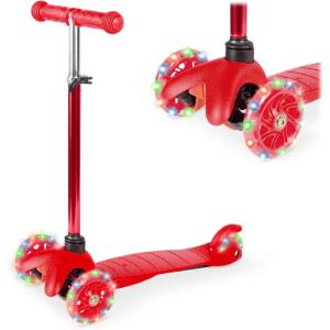 imageBest Choice Products Kids Mini Kick Scooter Toy wLightUp Wheels Height Adjustable TBar Foot Break  BlueRed