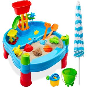 imageBest Choice Products Kids Sand ampamp Water Outdoor Activity Table Childs 2in1 Play Set w 18 Accessories Adjustable Umbrella 120 Capacity