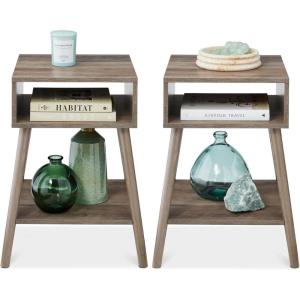 imageBest Choice Products MidCentury Modern End Table Set of 2 Side Accent Furniture for Living Room Den Sitting Room Space Saving wCubby Storage Lower Shelf Pine Wood Legs  Gray OakGray Oak