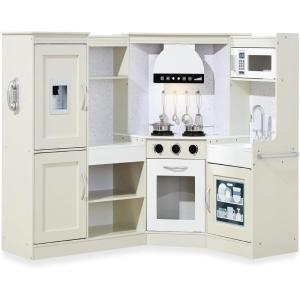 imageBest Choice Products Pretend Play Corner Kitchen Ultimate Interactive Wooden Kids Playset wLights ampamp Sounds Ice Maker Hood  PinkCream