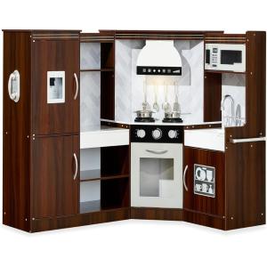 imageBest Choice Products Pretend Play Corner Kitchen Ultimate Interactive Wooden Kids Playset wLights ampamp Sounds Ice Maker Hood  PinkEspresso