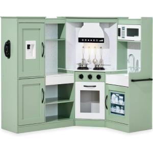 imageBest Choice Products Pretend Play Corner Kitchen Ultimate Interactive Wooden Kids Playset wLights ampamp Sounds Ice Maker Hood  PinkSage