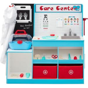 imageBest Choice Products Pretend Play Doctors Office Wooden Medical Center Toy Set for Kids wCarrying Case All Accessories Included Height Measurer 2Piece Costume  BlueBlue