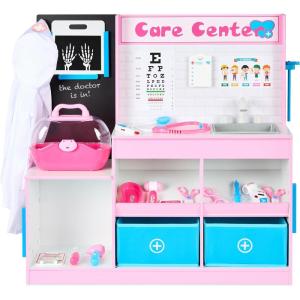 imageBest Choice Products Pretend Play Doctors Office Wooden Medical Center Toy Set for Kids wCarrying Case All Accessories Included Height Measurer 2Piece Costume  BluePink