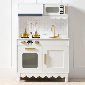 imageBest Choice Products Wooden Pretend Play Cottage Kitchen Kids Toy wStorage Scalloped Edge 5 Accessories Microwave Oven Clicking Knobs  SageWhite