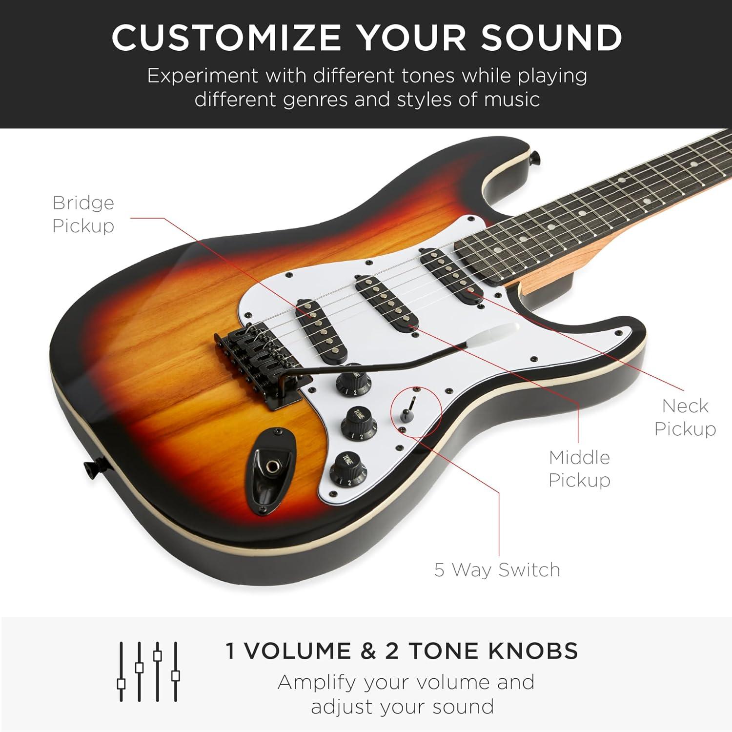 imageBest Choice Products 39in Full Size Beginner Electric Guitar Starter Kit wCase Strap 10W Amp Strings Pick Tremolo Bar  SoCal Green3 Color Sunburst