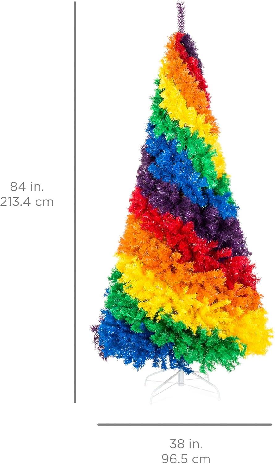 imageBest Choice Products 7ft Artificial Colorful Rainbow Christmas Tree Full Fir Holiday Seasonal Decoration w 1213 Branch Tips White Metal Stand