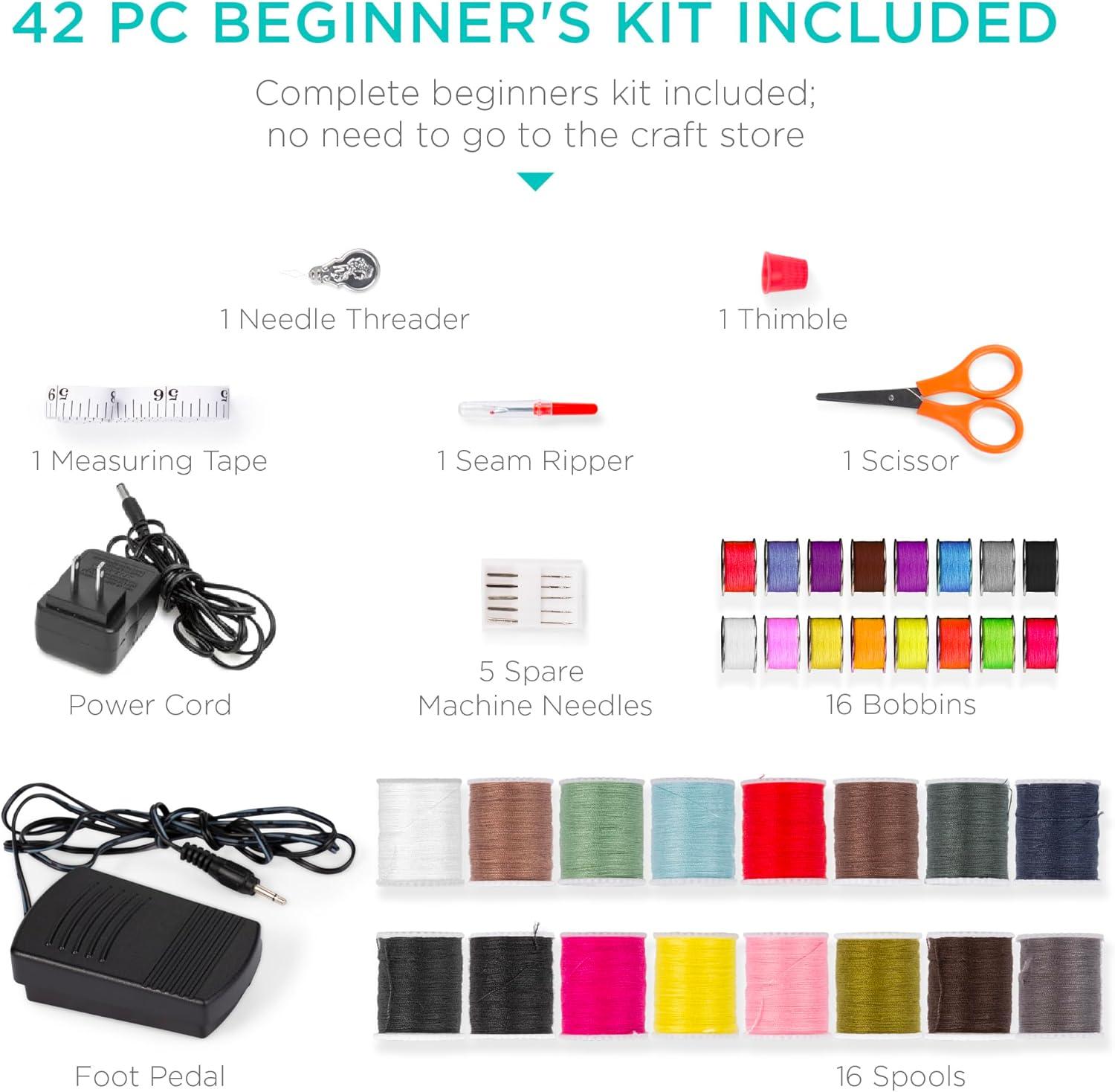 imageBest Choice Products Compact Sewing Machine 42Piece Beginners Kit Multifunctional Portable 6V Beginner Sewing Machine w 12 Stitch Patterns Light Foot Pedal Storage Drawer  TealWhitePinkWhite
