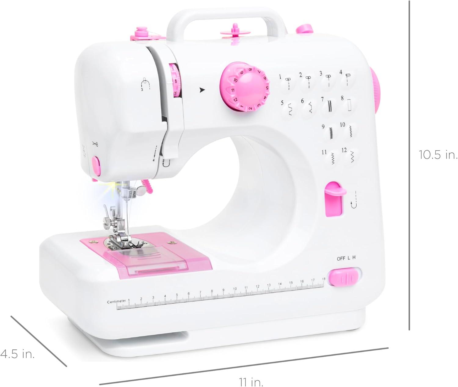 imageBest Choice Products Compact Sewing Machine 42Piece Beginners Kit Multifunctional Portable 6V Beginner Sewing Machine w 12 Stitch Patterns Light Foot Pedal Storage Drawer  TealWhitePinkWhite