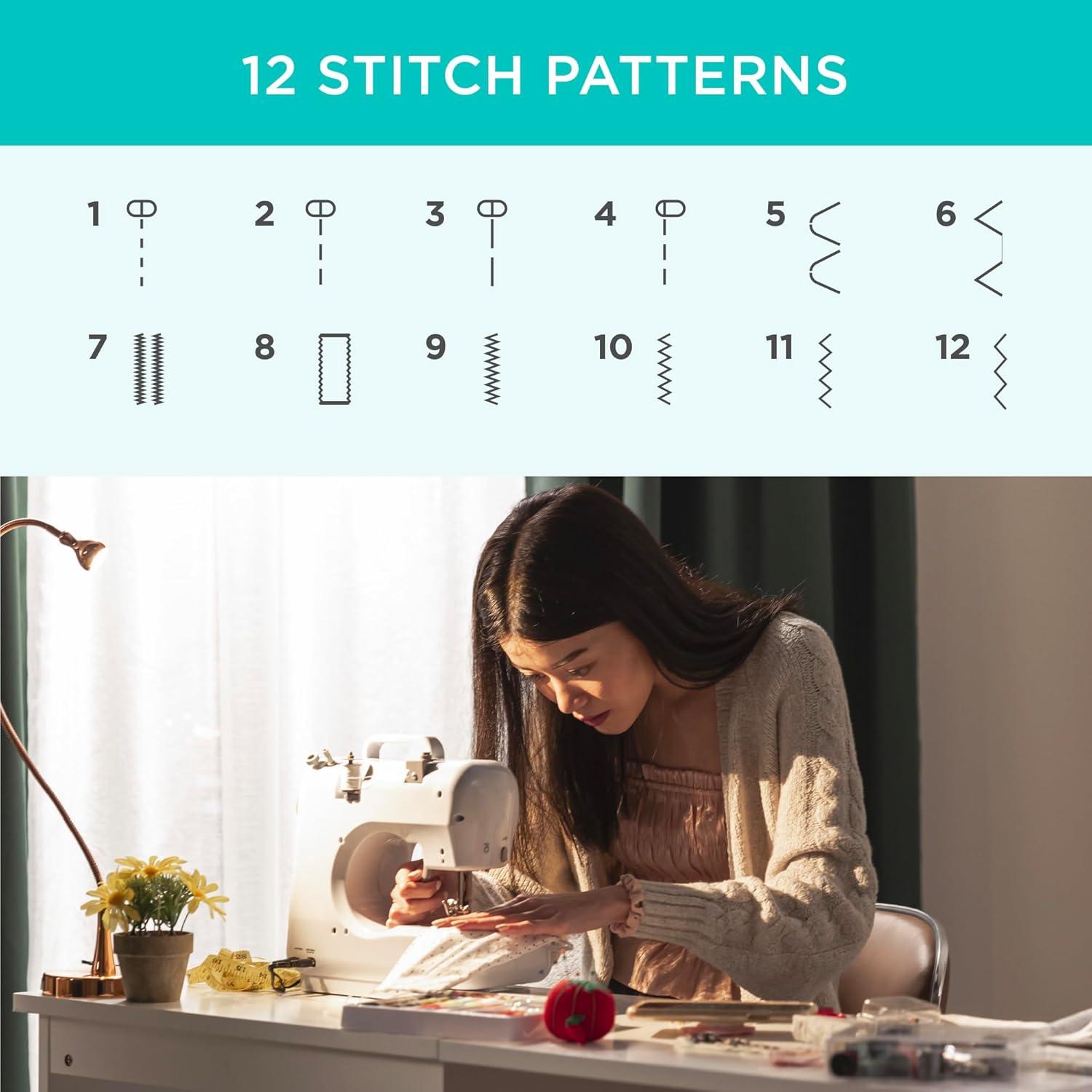 imageBest Choice Products Compact Sewing Machine 42Piece Beginners Kit Multifunctional Portable 6V Beginner Sewing Machine w 12 Stitch Patterns Light Foot Pedal Storage Drawer  TealWhitePinkWhite