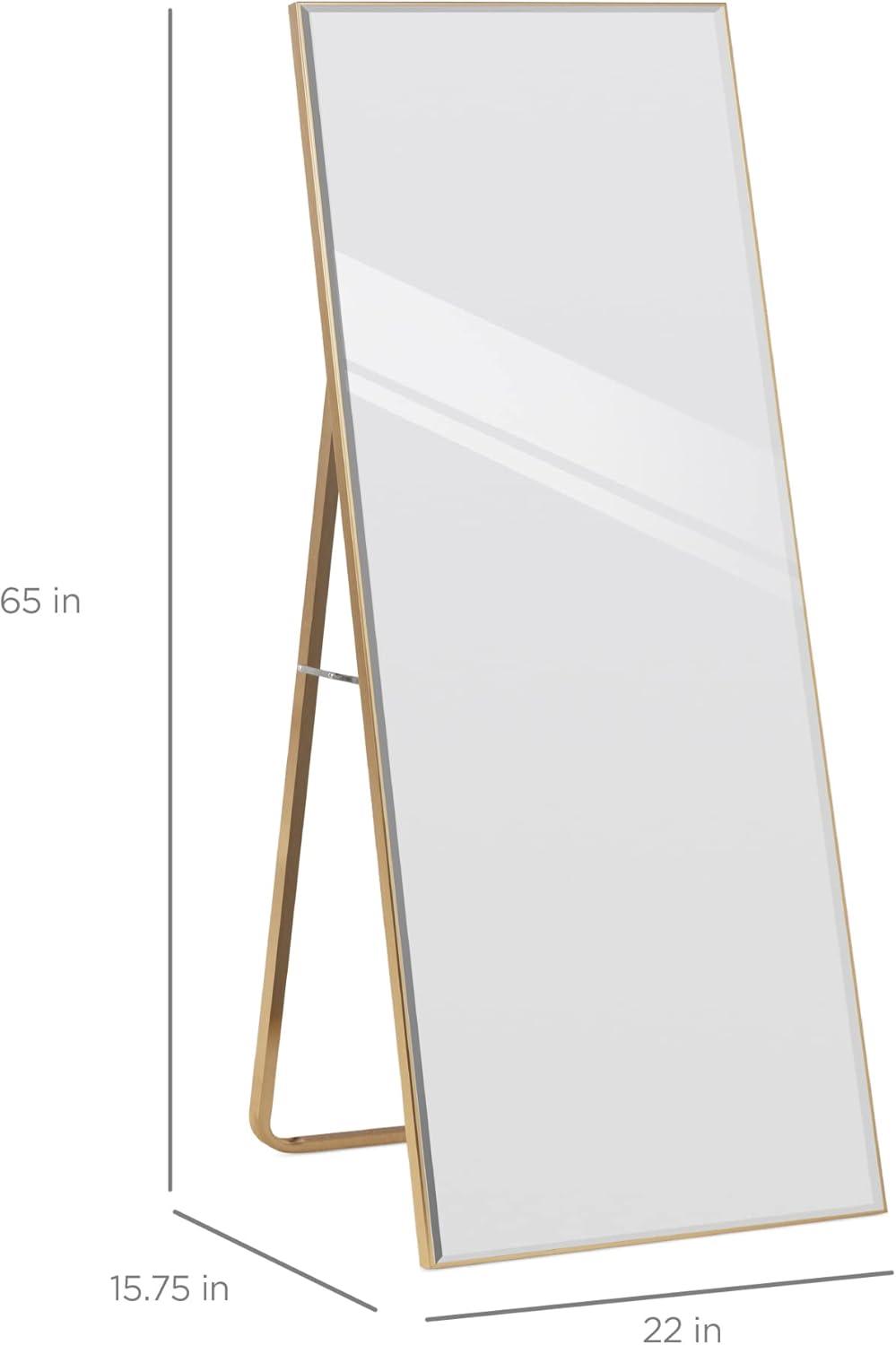 imageBest Choice Products Large 65x22in Full Length Mirror Rectangular Hanging ampamp Leaning Floor Mirror for Bedroom Living Room Vertical Horizontal wHigh Clarity Beveled Edges AntiBlast Film  GoldGold
