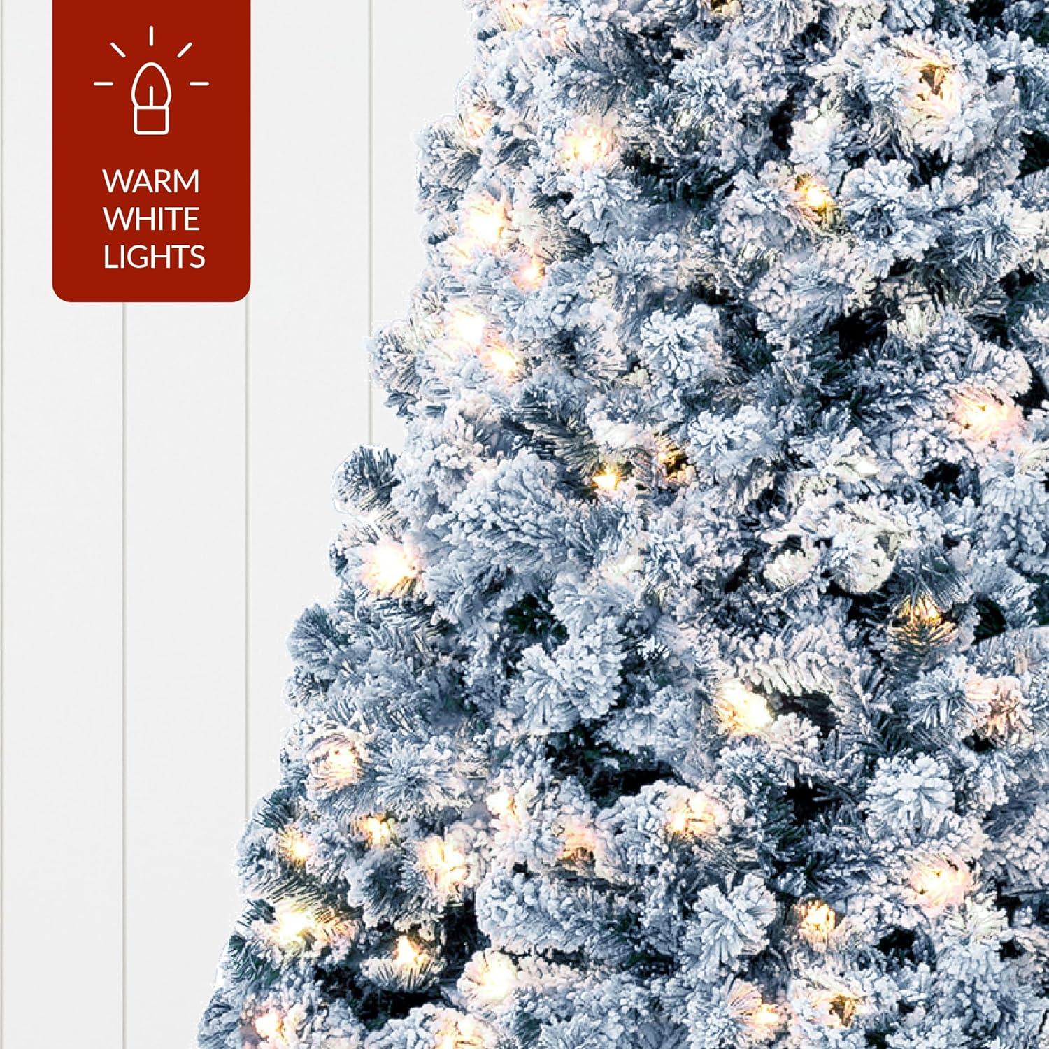 imageBest Choice Products PreLit Artificial Christmas Tree 6ft Snow Flocked Pine Tree 2in1 White and Multicolor LED Lights Full Snowy AppearanceIce Blue