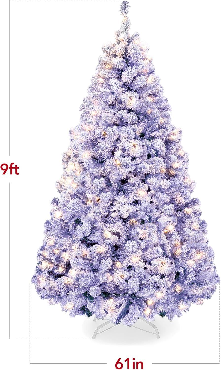 imageBest Choice Products PreLit Artificial Christmas Tree 6ft Snow Flocked Pine Tree 2in1 White and Multicolor LED Lights Full Snowy AppearanceLavender