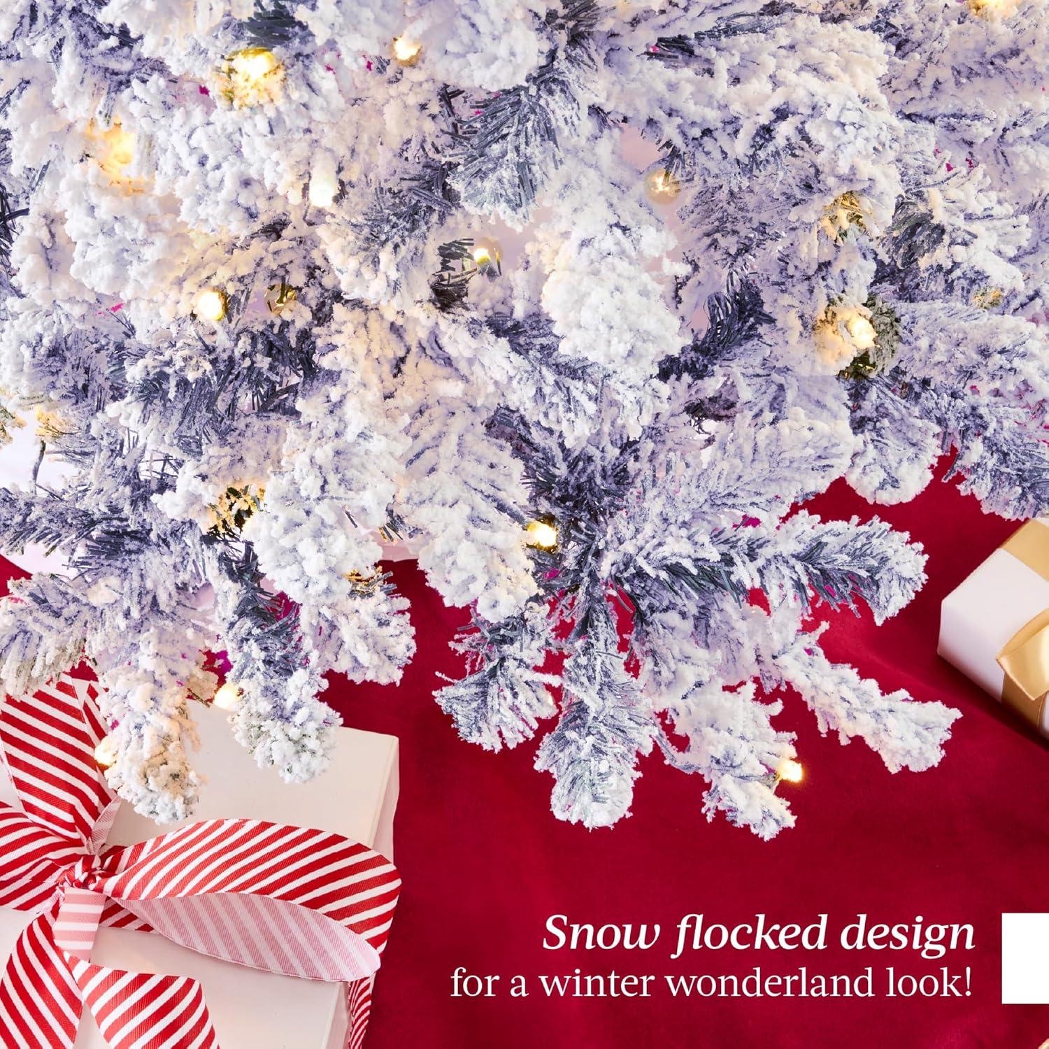 imageBest Choice Products PreLit Artificial Christmas Tree 6ft Snow Flocked Pine Tree 2in1 White and Multicolor LED Lights Full Snowy AppearanceLavender