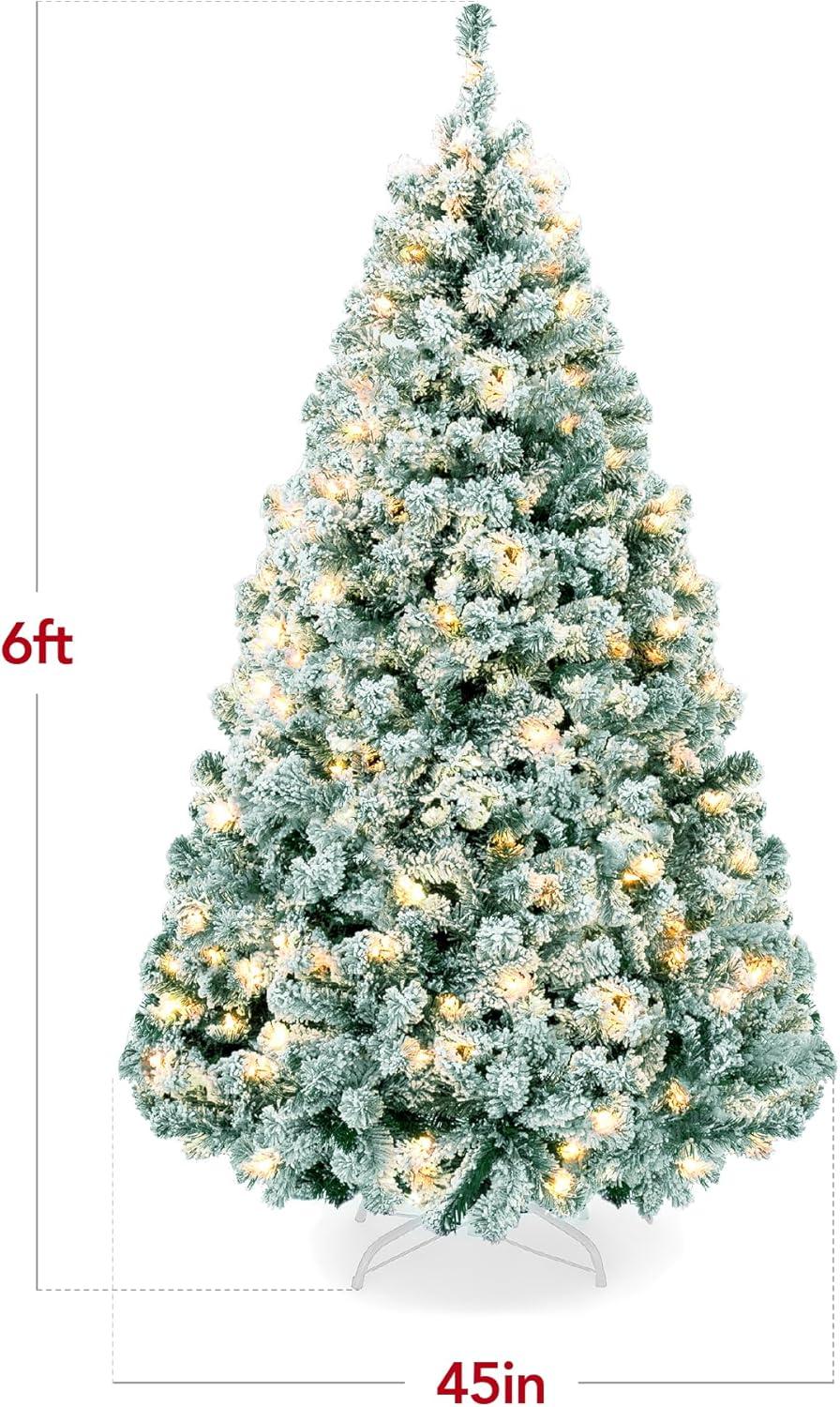 imageBest Choice Products PreLit Artificial Christmas Tree 6ft Snow Flocked Pine Tree 2in1 White and Multicolor LED Lights Full Snowy AppearanceSage Green