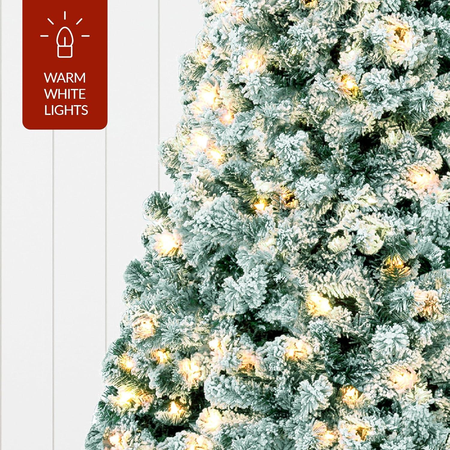 imageBest Choice Products PreLit Artificial Christmas Tree 6ft Snow Flocked Pine Tree 2in1 White and Multicolor LED Lights Full Snowy AppearanceSage Green