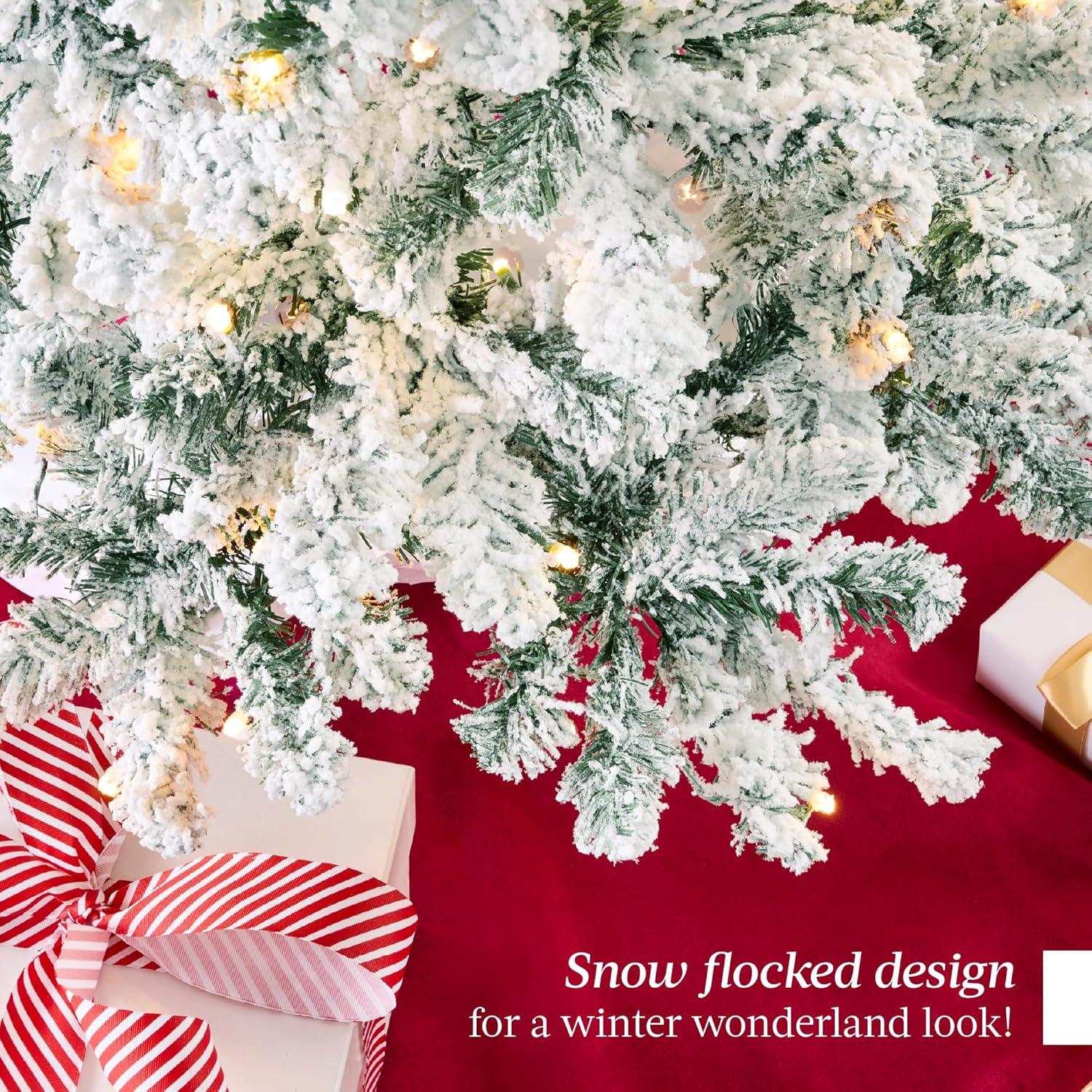 imageBest Choice Products PreLit Artificial Christmas Tree 6ft Snow Flocked Pine Tree 2in1 White and Multicolor LED Lights Full Snowy AppearanceSage Green