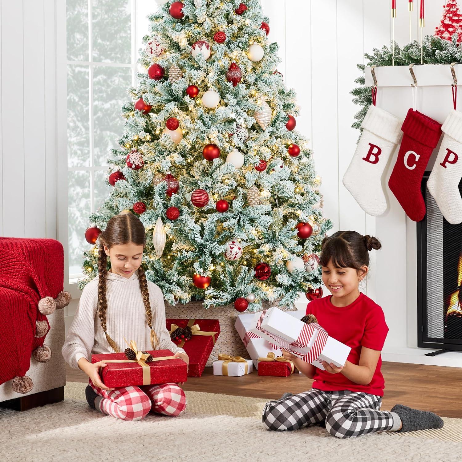 imageBest Choice Products PreLit Artificial Christmas Tree 6ft Snow Flocked Pine Tree 2in1 White and Multicolor LED Lights Full Snowy AppearanceSage Green