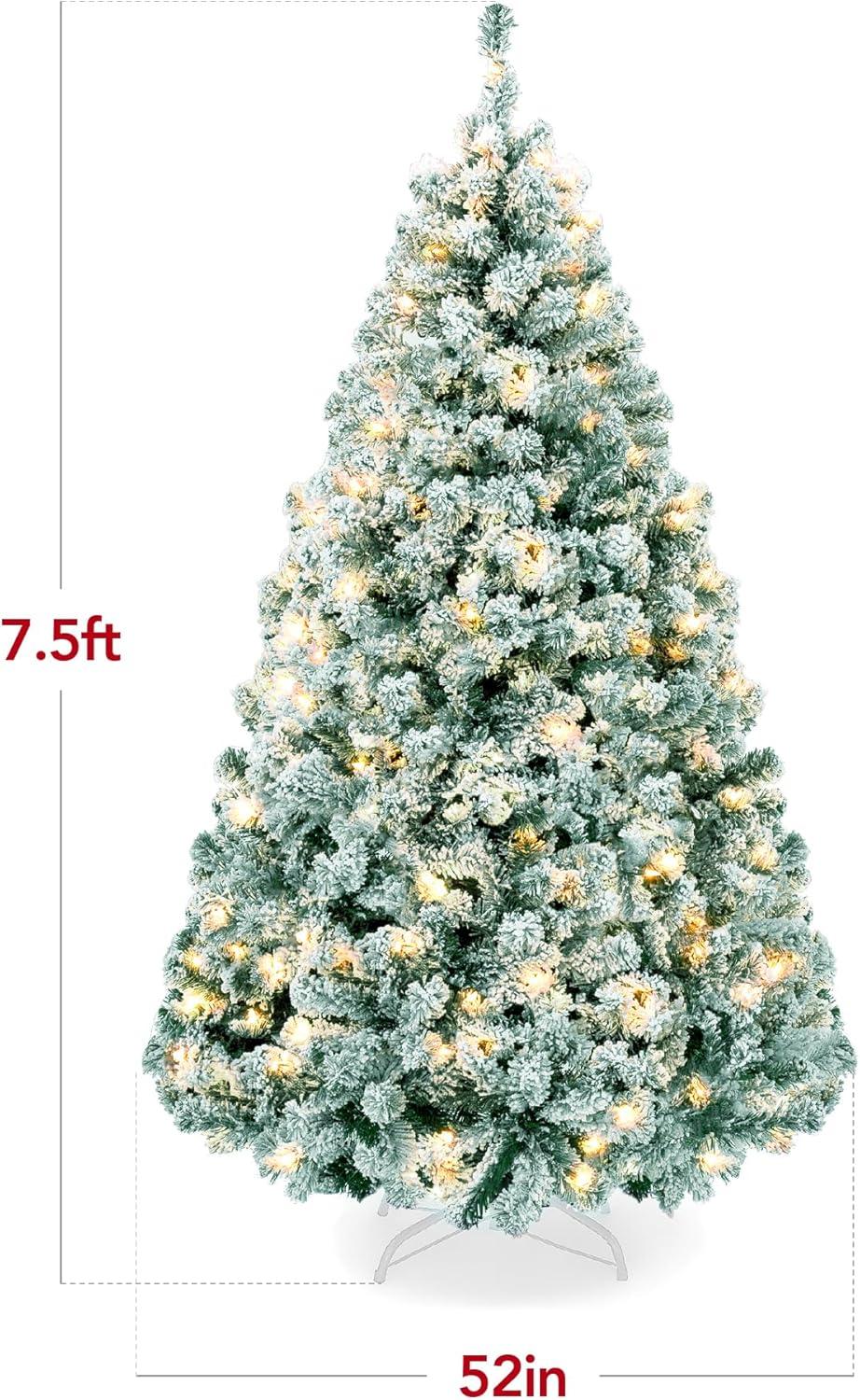 imageBest Choice Products PreLit Artificial Christmas Tree 6ft Snow Flocked Pine Tree 2in1 White and Multicolor LED Lights Full Snowy AppearanceSage Green