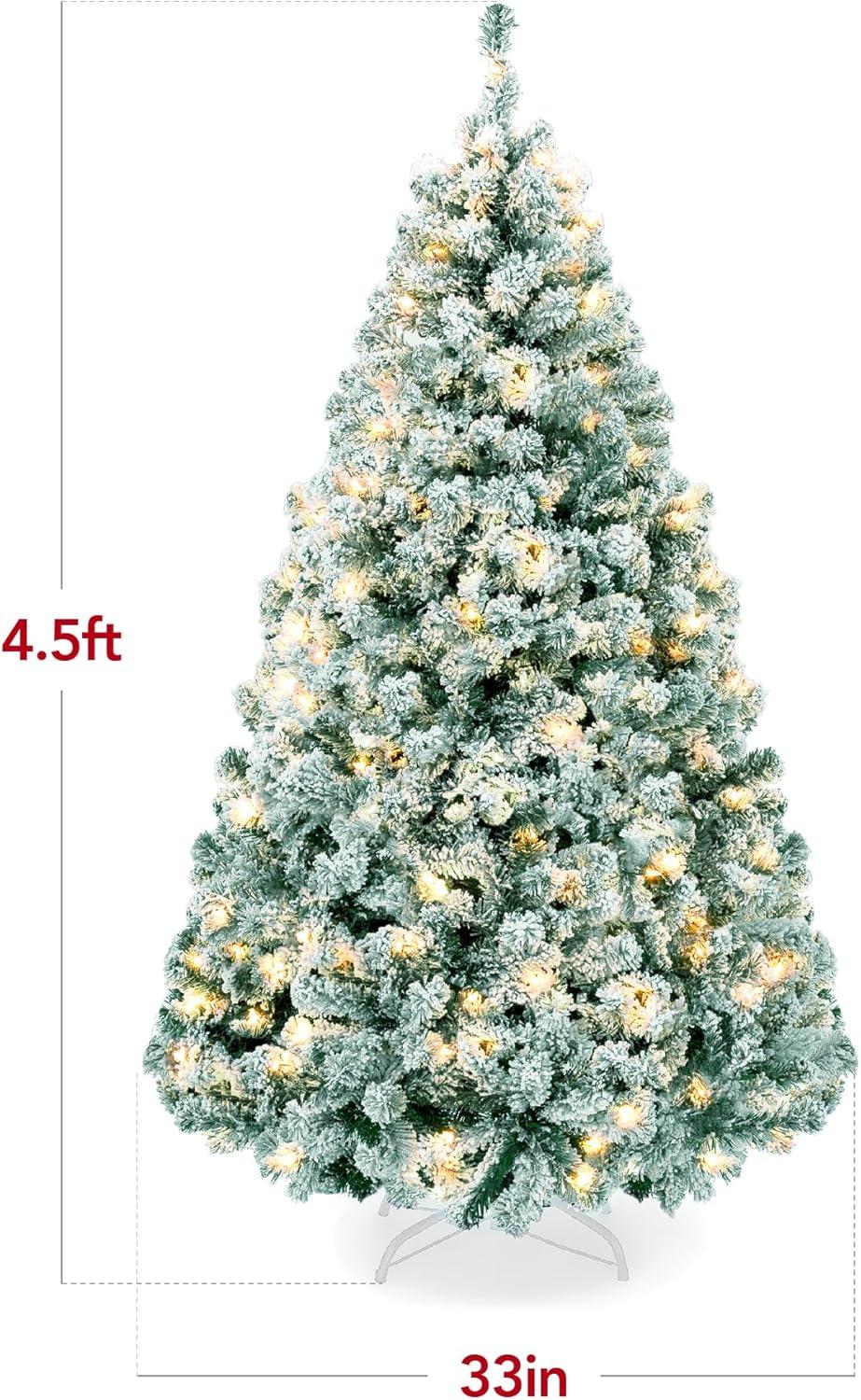 imageBest Choice Products PreLit Artificial Christmas Tree 6ft Snow Flocked Pine Tree 2in1 White and Multicolor LED Lights Full Snowy AppearanceSage Green