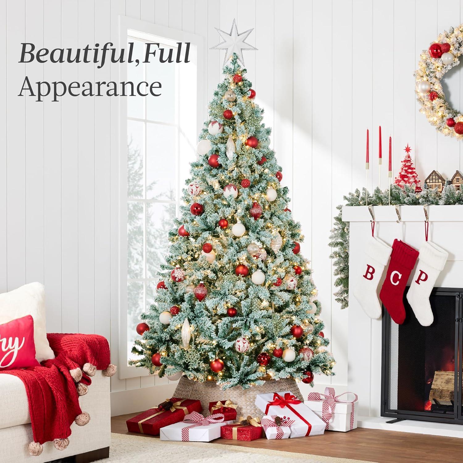 imageBest Choice Products PreLit Artificial Christmas Tree 6ft Snow Flocked Pine Tree 2in1 White and Multicolor LED Lights Full Snowy AppearanceSage Green