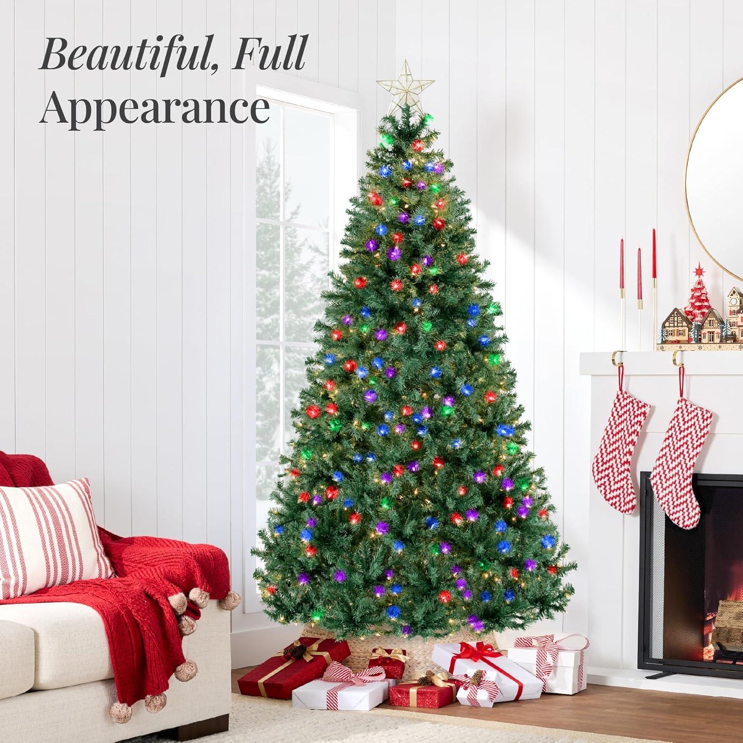 imageBest Choice Products White Christmas Tree 75ft PreLit Artificial Pine Tree Premium Holiday Decoration wWarm White Lights Stand Easy AssemblyMulticolor Lights