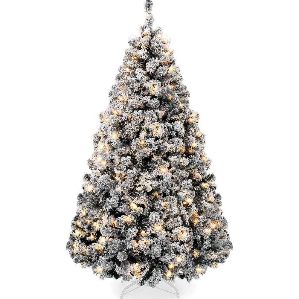 imageBest Choice Products PreLit Artificial Christmas Tree 6ft Snow Flocked Pine Tree 2in1 White and Multicolor LED Lights Full Snowy AppearanceBlack