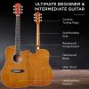 imageBest Choice Products 41in Beginner Acoustic Guitar Full Size All Wood Cutaway Guitar Starter Set wCase Strap Capo Strings Picks  BlackNatural Mahogany