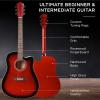 imageBest Choice Products 41in Beginner Acoustic Guitar Full Size All Wood Cutaway Guitar Starter Set wCase Strap Capo Strings Picks  BlackRed