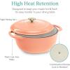 imageBest Choice Products 75 Quart Enamel CastIron Round Dutch Oven Family Style HeavyDuty PreSeasoned Cookware for Home Kitchen Dining Room Oven Safe wLid Dual Handles  Cornflower BluePeach Sorbet