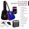 imageBest Choice Products Beginner Acoustic Electric Guitar Starter Set w 41in All Wood Cutaway Design Gig Bag Strap Picks  BlueDark Blue