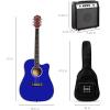 imageBest Choice Products Beginner Acoustic Electric Guitar Starter Set w 41in All Wood Cutaway Design Gig Bag Strap Picks  BlueDark Blue