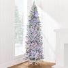 imageBest Choice Products Flocked Pencil Christmas Tree PreLit Slim Artificial Holiday Decoration 6ft Lighted Skinny wBase Warm White LightsDual WhiteMulti Color Lights