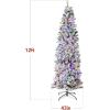 imageBest Choice Products Flocked Pencil Christmas Tree PreLit Slim Artificial Holiday Decoration 6ft Lighted Skinny wBase Warm White LightsDual WhiteMulti Color Lights