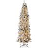 imageBest Choice Products Flocked Pencil Christmas Tree PreLit Slim Artificial Holiday Decoration 6ft Lighted Skinny wBase Warm White LightsWhite Lights