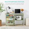 imageBest Choice Products Folding Sewing Table Multipurpose Craft Station ampamp Side Desk with Compact Design Wheels Shelves Storage Trays Pegs Magnetic Doors Metal Doorknobs  WhitePink