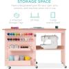 imageBest Choice Products Folding Sewing Table Multipurpose Craft Station ampamp Side Desk with Compact Design Wheels Shelves Storage Trays Pegs Magnetic Doors Metal Doorknobs  WhitePink