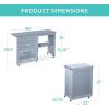 imageBest Choice Products Folding Sewing Table Multipurpose Craft Station ampamp Side Desk with Compact Design Wheels Shelves Storage Trays Pegs Magnetic Doors Metal Doorknobs  WhiteLight Blue