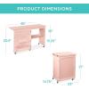 imageBest Choice Products Folding Sewing Table Multipurpose Craft Station ampamp Side Desk with Compact Design Wheels Shelves Storage Trays Pegs Magnetic Doors Metal Doorknobs  WhitePink