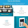imageBest Choice Products Pretend Play Kitchen Wooden Toy Set for Kids wRealistic Design Telephone Utensils Oven Microwave Sink  Pink FloralTeal