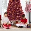 imageBest Choice Products White Christmas Tree 75ft PreLit Artificial Pine Tree Premium Holiday Decoration wWarm White Lights Stand Easy AssemblyBurgundy