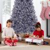 imageBest Choice Products White Christmas Tree 75ft PreLit Artificial Pine Tree Premium Holiday Decoration wWarm White Lights Stand Easy AssemblyCharcoal Gray